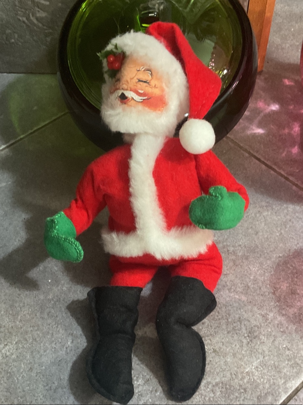 Annalee Red Santa Doll with Green Mittens and Black Boots